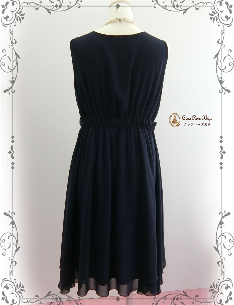 [ネイビーグロー]ウエストのお花がポイントのネイビードレス