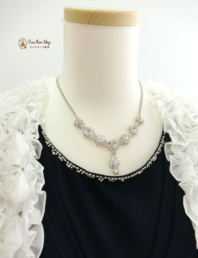 [ネイビーグロー]ウエストのお花がポイントのネイビードレス