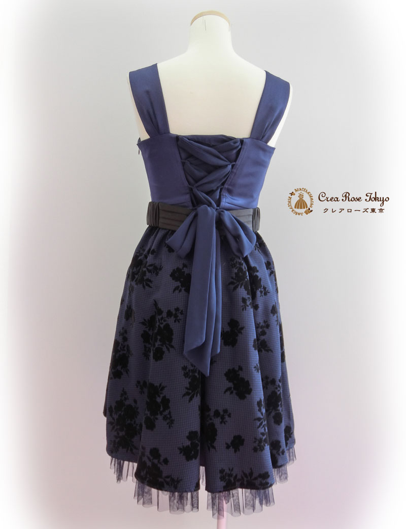 [ロマネスクココ]前も後ろもリボンがかわいいネイビードレス