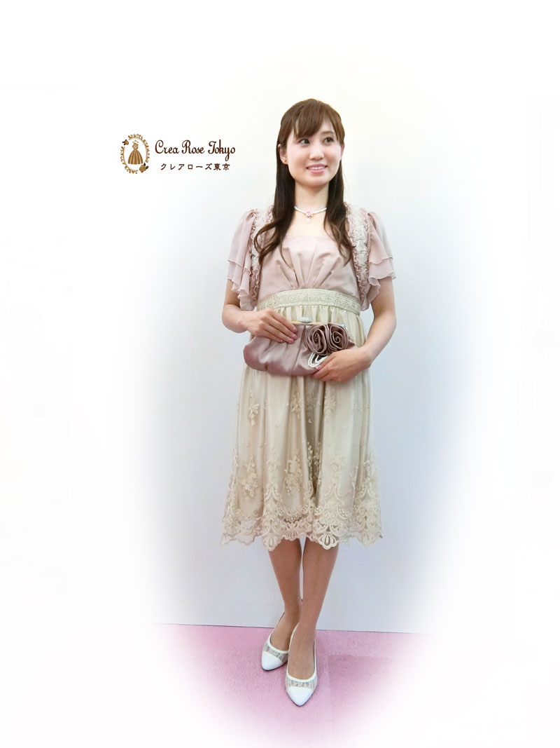 [クラシックフローラピンク]上品レースのフェミニンドレス