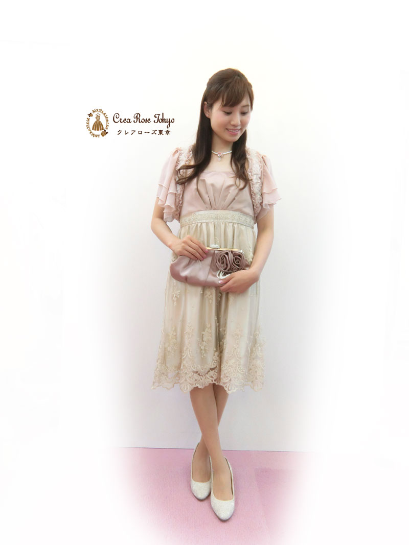 [クラシックフローラピンク]上品レースのフェミニンドレス