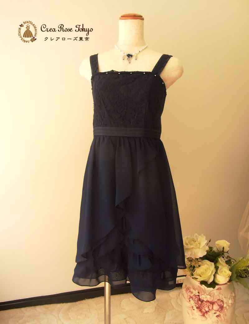 [ネイビーレース]ネイビーの清楚ワンピースドレス