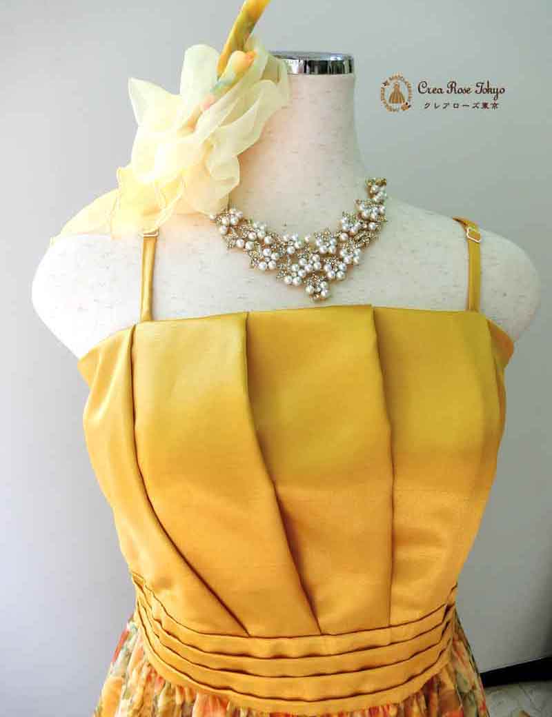 [メリンダ]オリジナル！ほがらかイエローのロングドレス