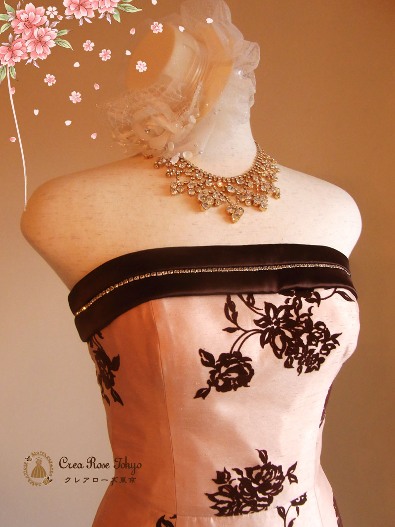 [アマンダ]清楚な薔薇柄ロングドレス　演奏会７～細み１１号