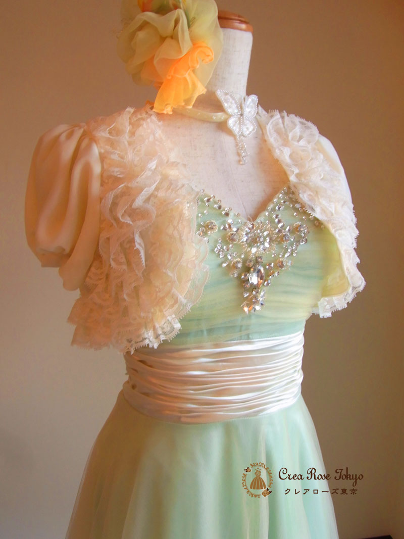 [フェアリーグリーン]ビジュー妖精パーティードレス　S～Lサイズ