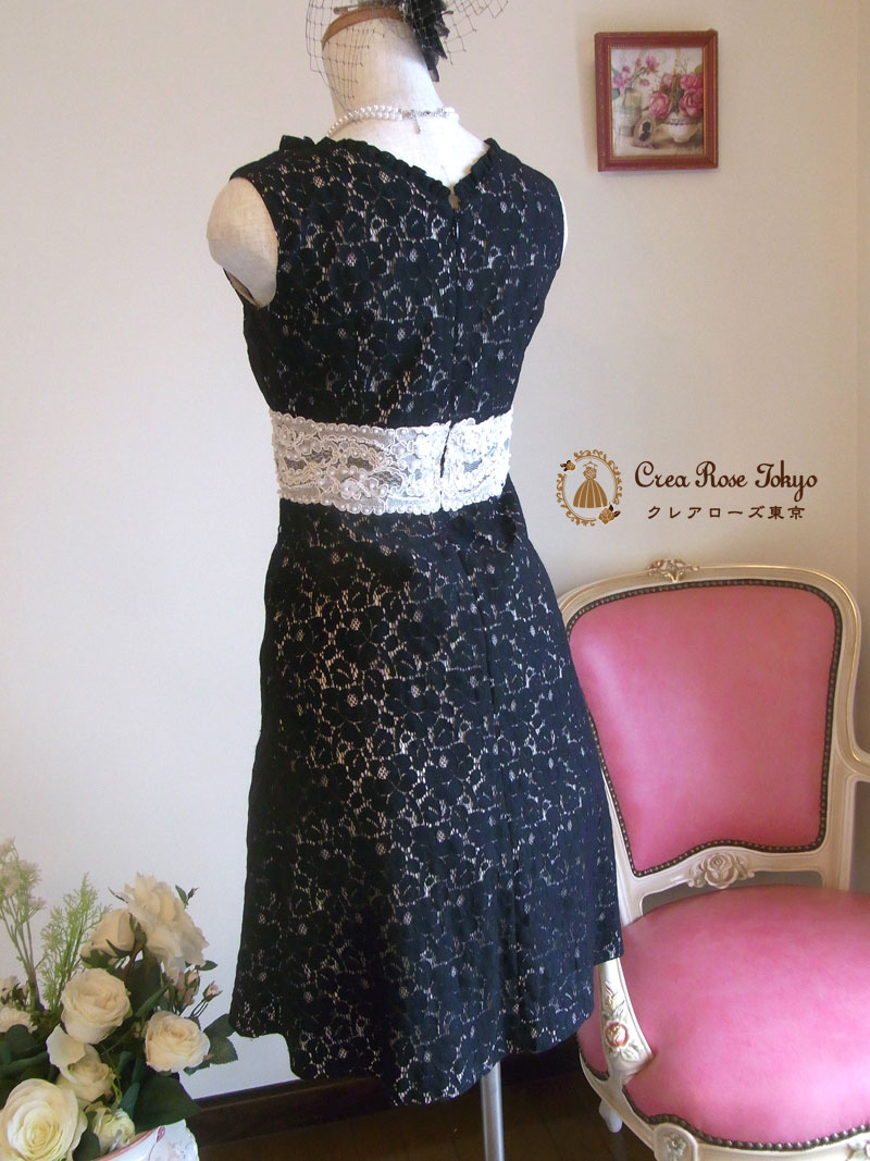 [フローレンス]レストローズのパールブラックワンピースドレス　Mサイズ