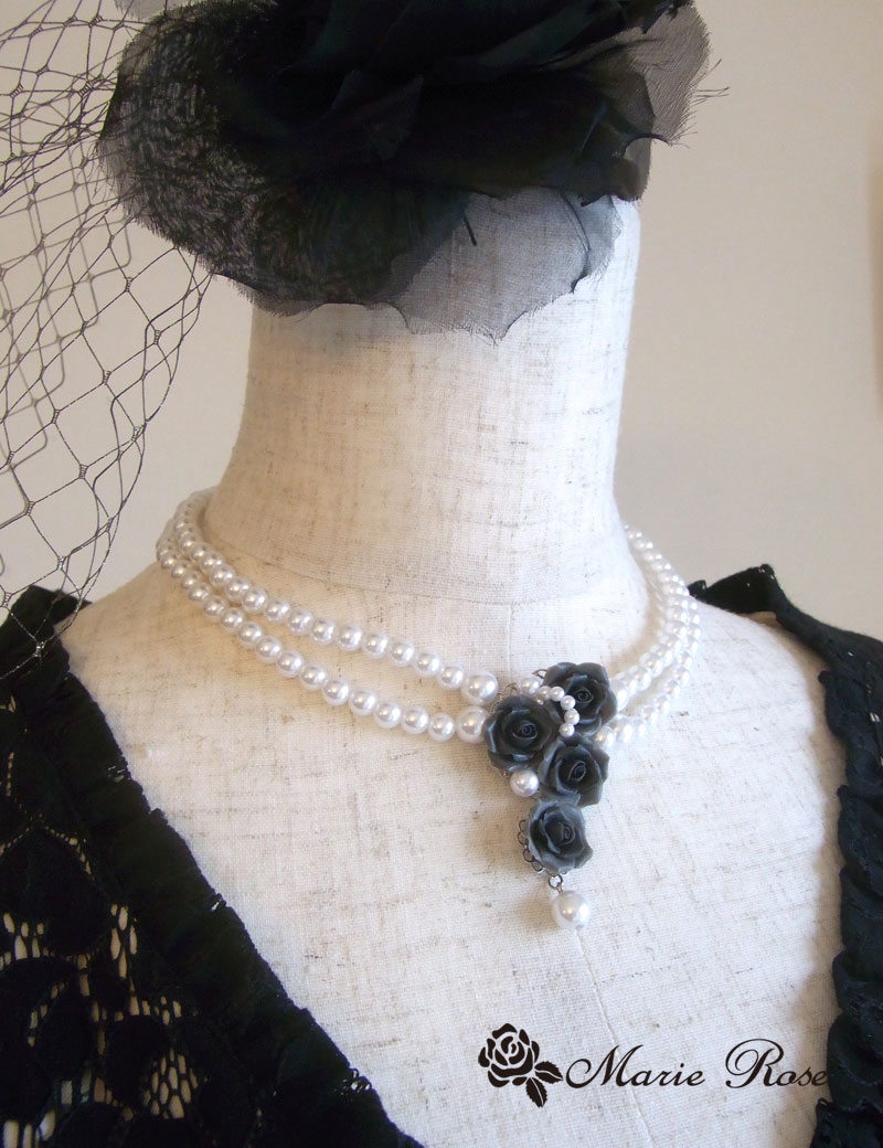 [フローレンス]レストローズのパールブラックワンピースドレス　Mサイズ