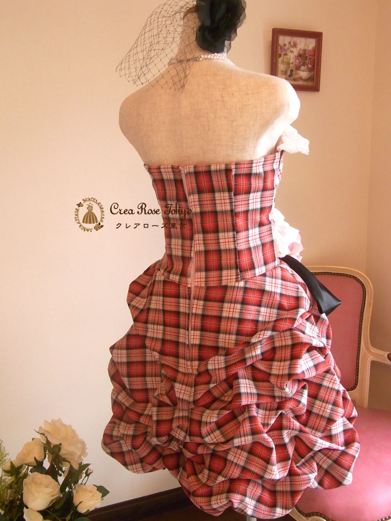 [ミシェルスウィート]チェックが可愛いショートドレス：薔薇付き