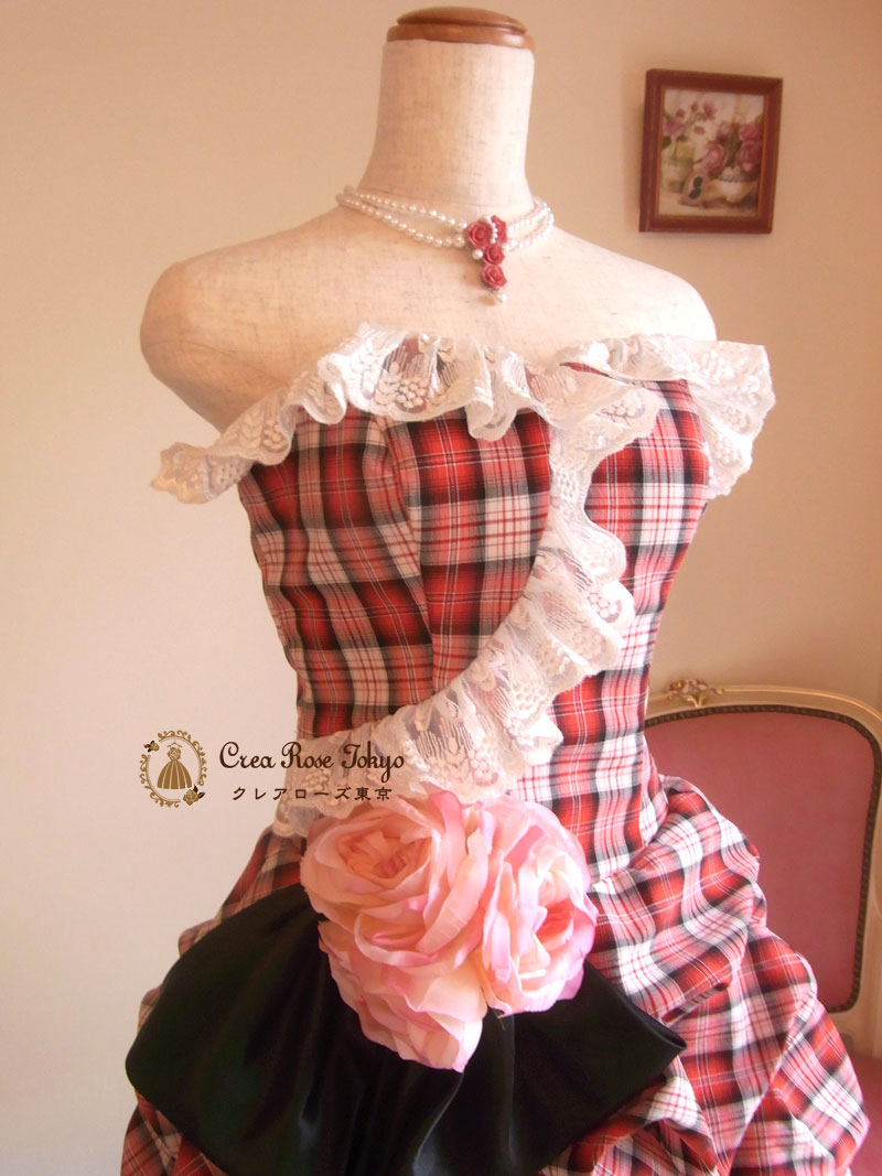 [ミシェルスウィート]チェックが可愛いショートドレス：薔薇付き