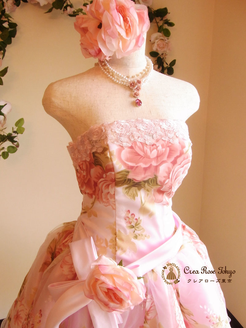 [プリティローズ]ピンク薔薇の可愛いドレス　パーティードレス　Mサイズ９号