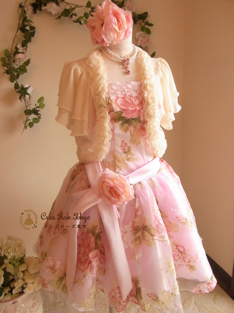 [プリティローズ]ピンク薔薇の可愛いドレス　パーティードレス　Mサイズ９号