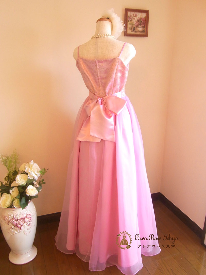 [エレン]ピンクオーガンジーのロングドレス：ショール付き