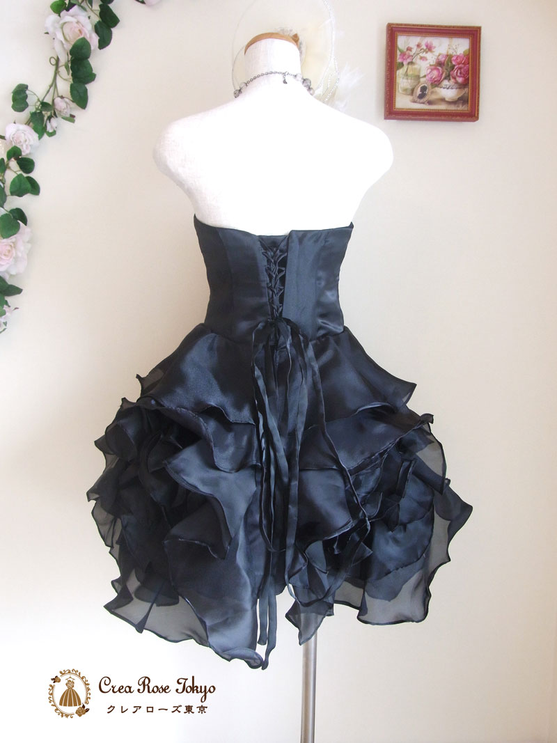 [ブラックルゼ]ふんわり花びらブラックドレス　Ｍサイズ　９号