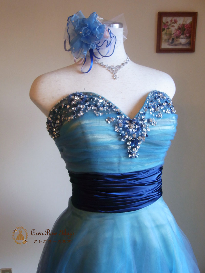 [ブルーシャイン]ビジューのお呼ばれゲストドレス　S～LＬ(７～１3号)サイズ