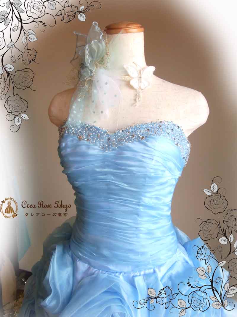 [シンデレラブルー]ビジュー豪華！ローズパーティードレス