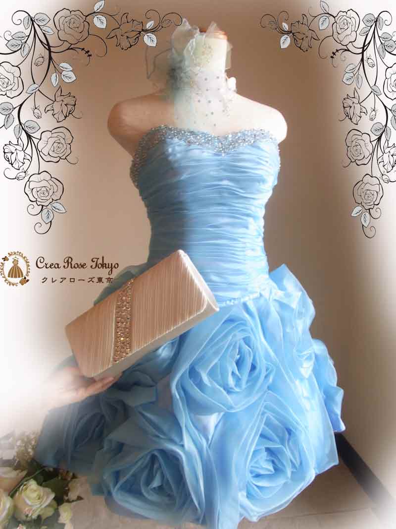 [シンデレラブルー]ビジュー豪華！ローズパーティードレス