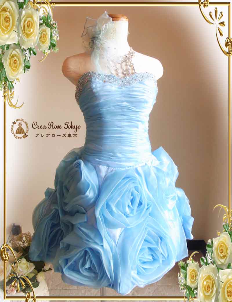 [シンデレラブルー]ビジュー豪華！ローズパーティードレス