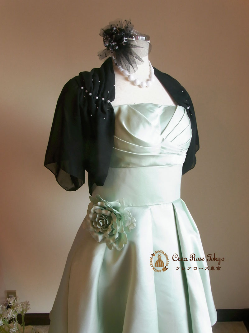 [セシリア]ソフトグリーンの膝丈若草色パーティードレス　7～１３号サイズ