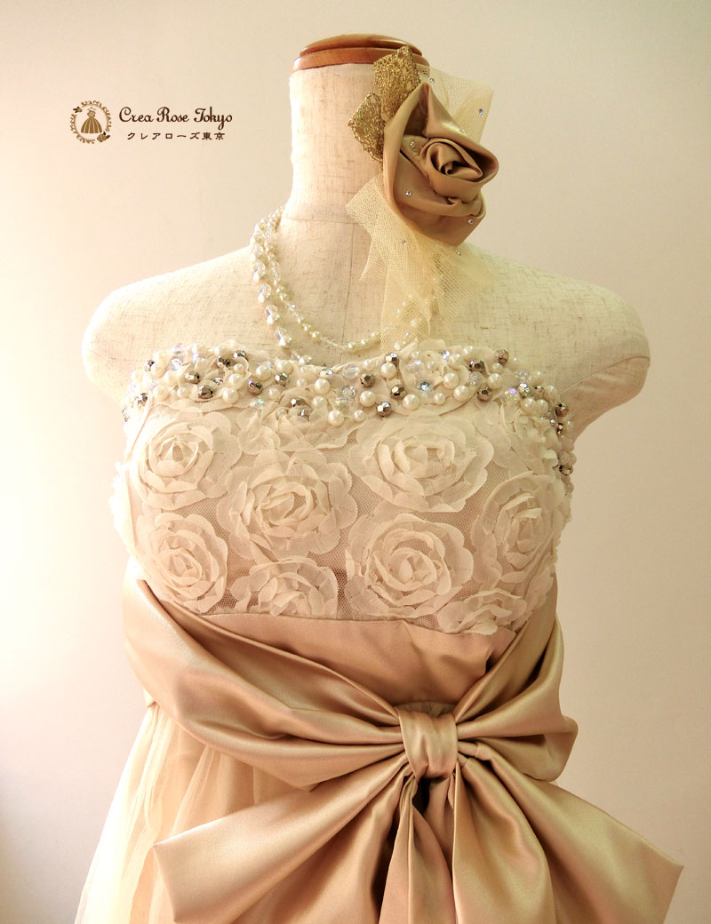 ネット申込み限定★コーディネート５点ドレスセット！[リボンベージュ+ギャザーボレロ]