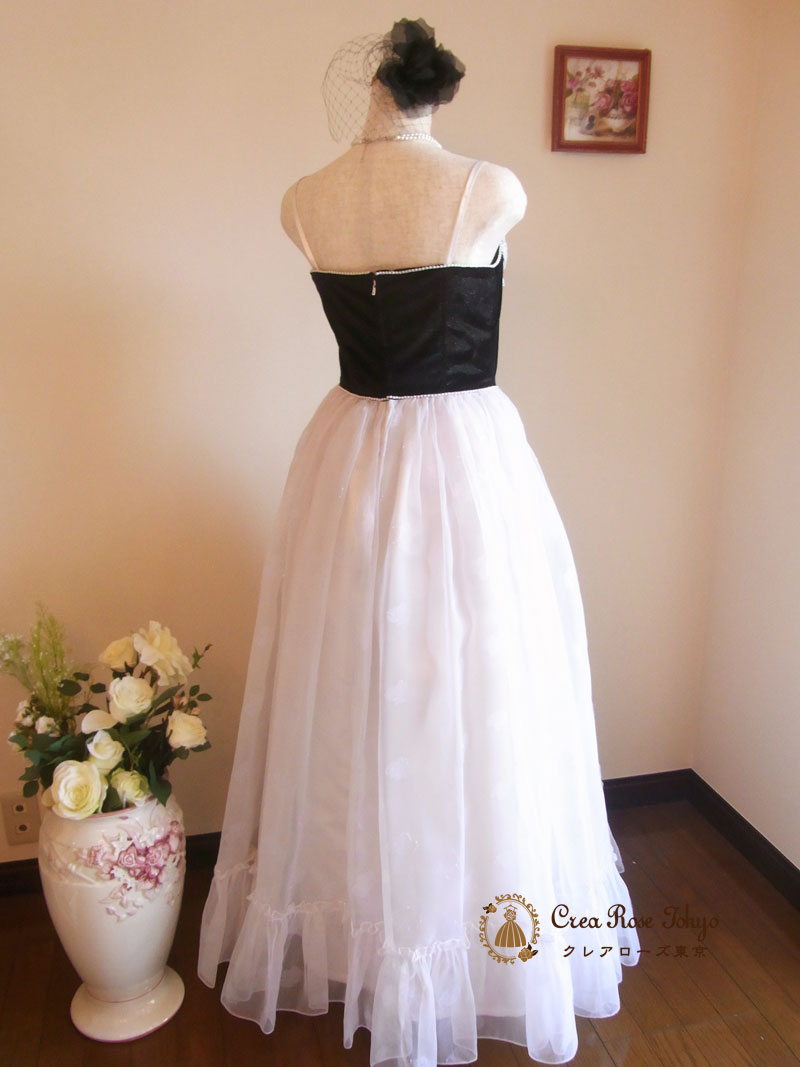 [ダリー]ベルベットとホワイトオーガンジーのロングドレス　９号サイズ