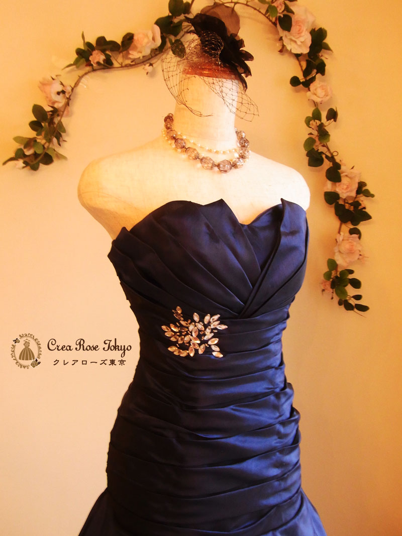 [ロイヤルシェリー]ネイビーの豪華編み上げロングドレス　S～Ｌサイズ　発表会演奏会