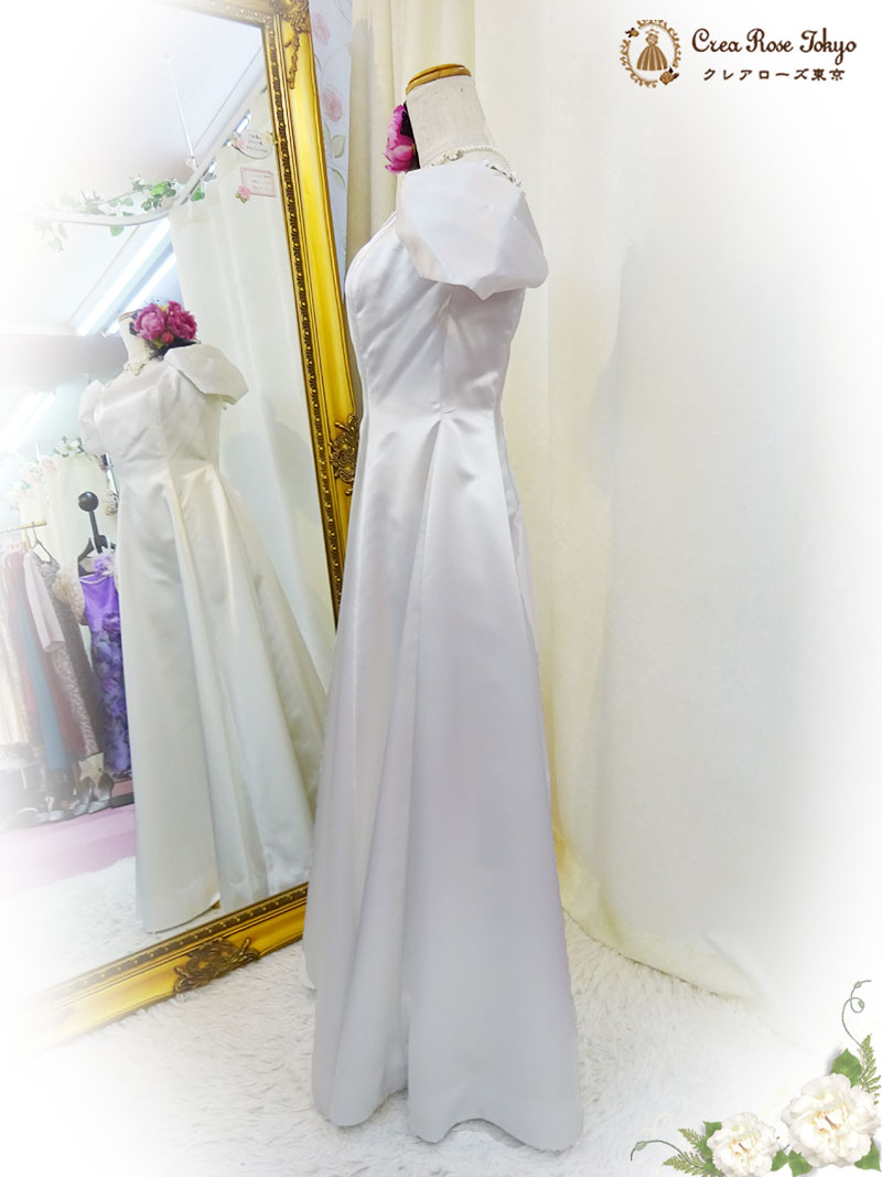 艶やかサテン生地のホワイトロングドレス【マリアレーベルドレス】発表会・演奏会に