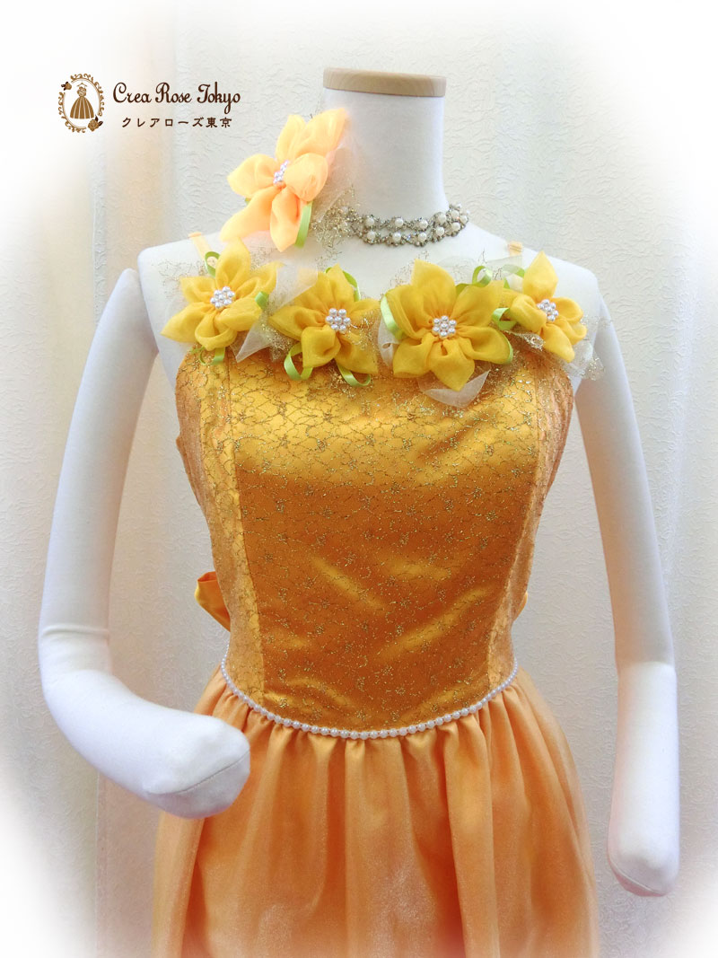 (販売可)短め１１号オリジナルロングドレス[カレン]オレンジ色で華やかなロングドレスイブニングドレスにも