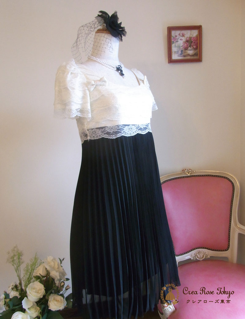 [キャサリン]ホワイト×ブラックのお嬢様ワンピースドレス　Mサイズ