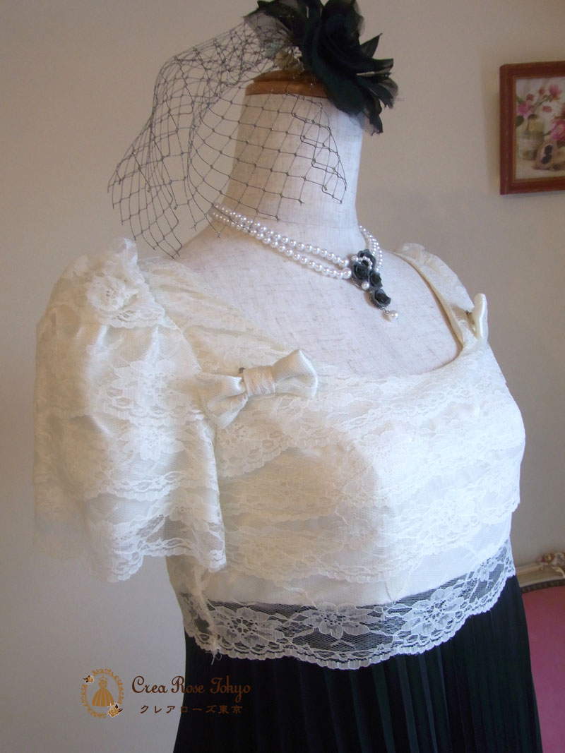 [キャサリン]ホワイト×ブラックのお嬢様ワンピースドレス　Mサイズ