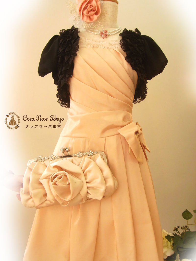 [ルミーナシュシュ]編み上げベージュのパーティードレス