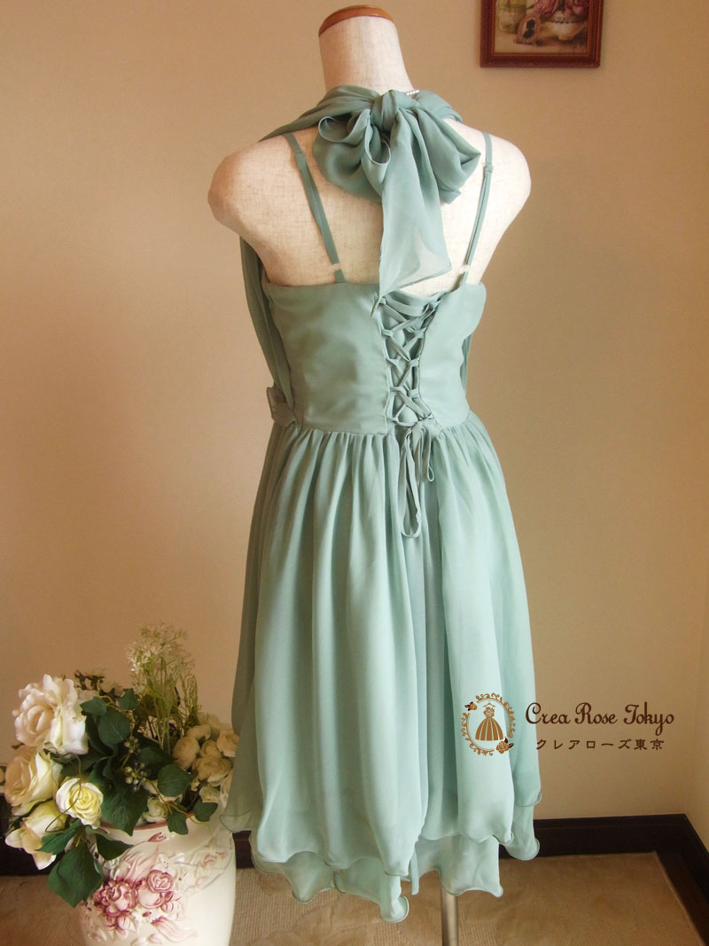 [グリーンティードレス]シフォンの優しいドレス　S～Lサイズ　７号～１３号