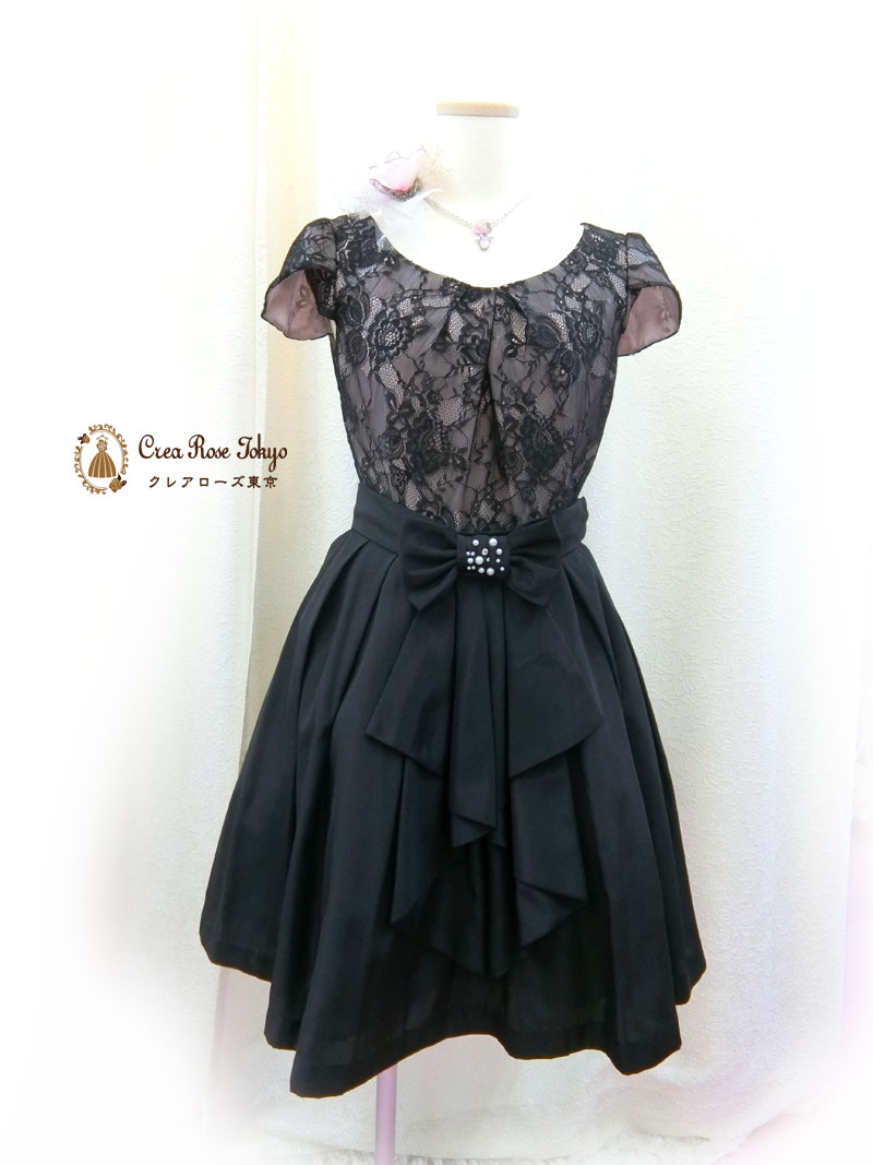 [イヴァンニ]ブラックレースのフェミニンドレス