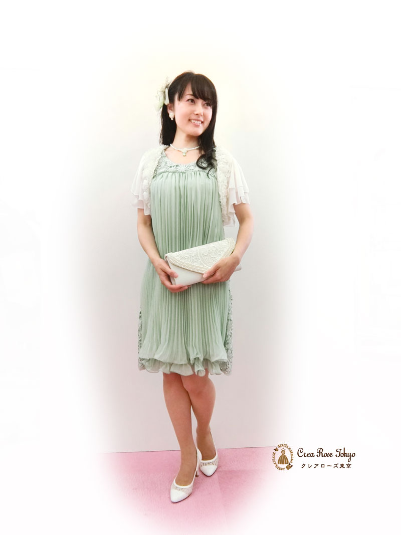 [プルミエール]レースがかわいいプリーツドレス