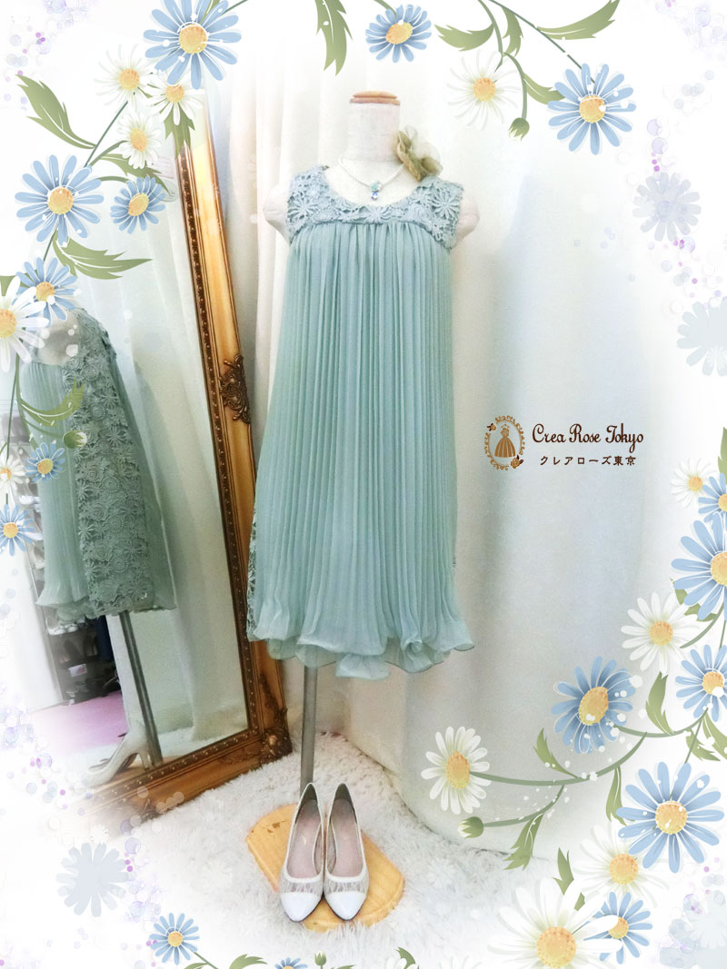 [プルミエール]レースがかわいいプリーツドレス