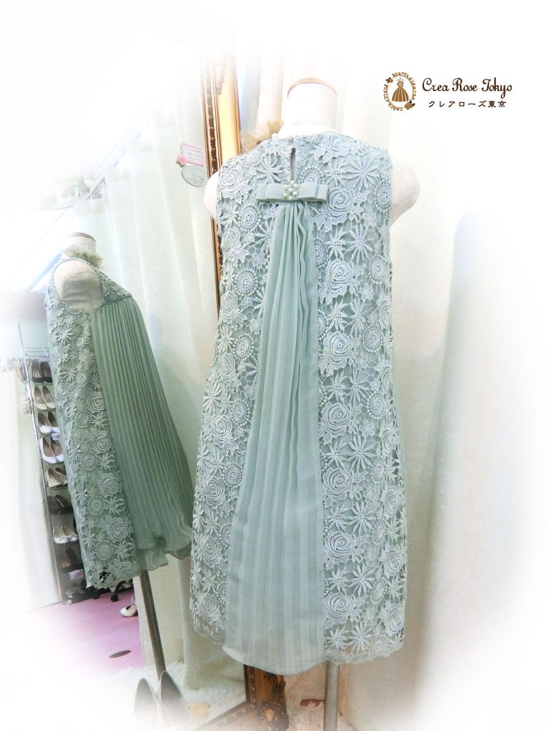 [プルミエール]レースがかわいいプリーツドレス