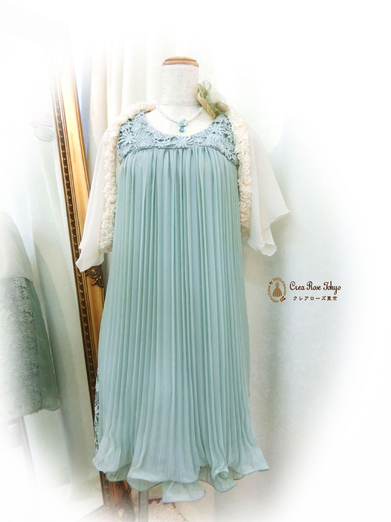 [プルミエール]レースがかわいいプリーツドレス