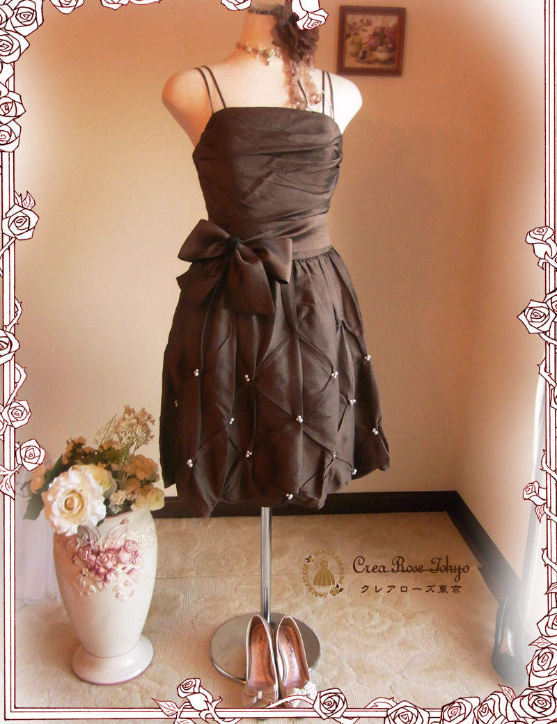コーディネート5点セット！[モニカ+ラビークリームボレロ]パーティードレスブラウン