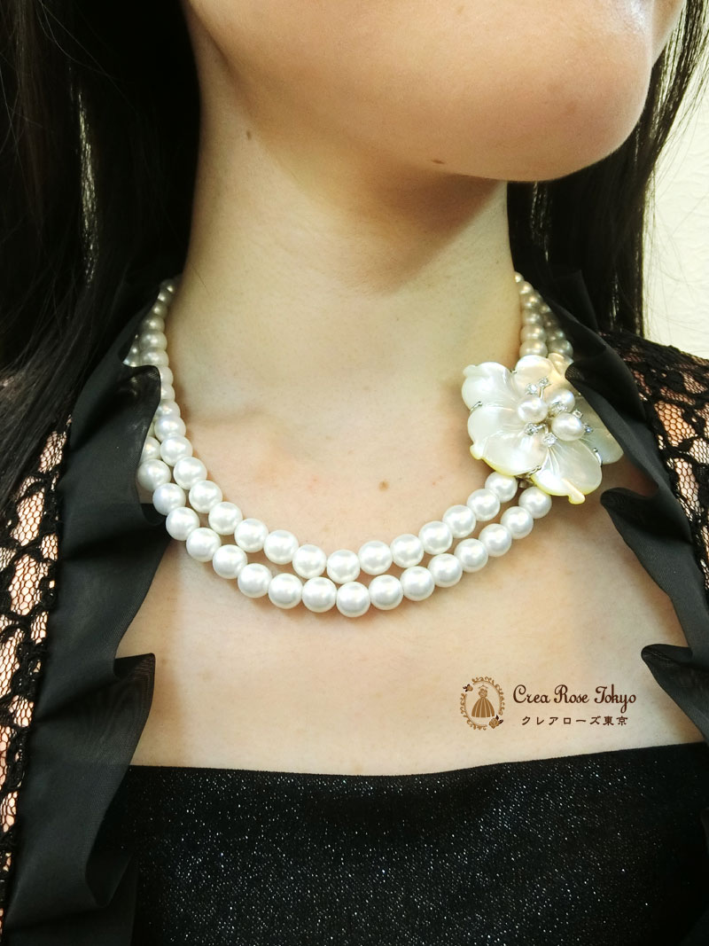 [フラワー2連パール]パーティーネックレス