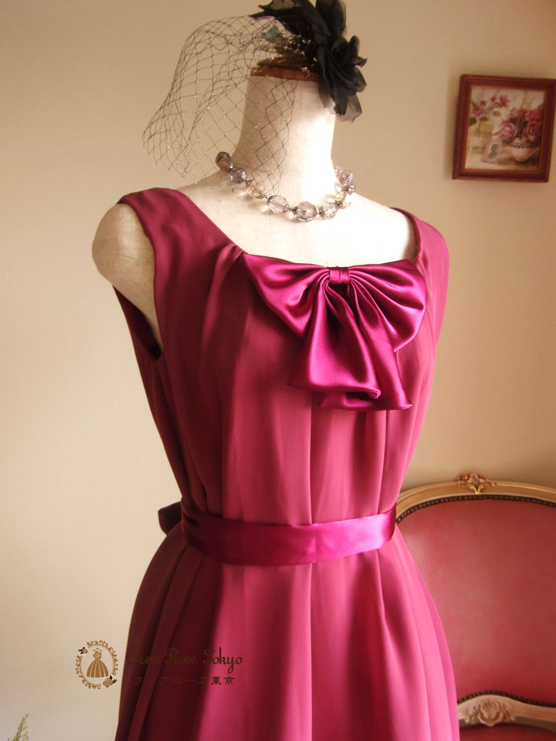 [アマリリス]バーガンディーフリーサイズのワンピースドレス