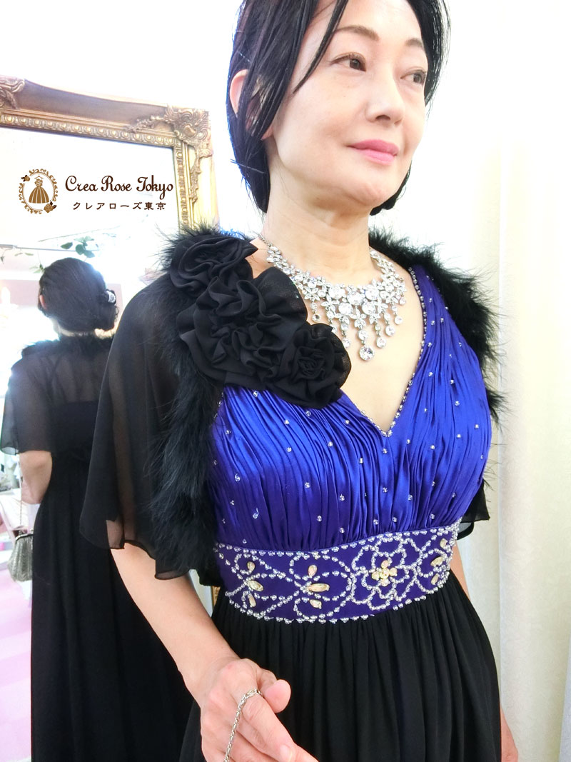 コーディネート２点セット[グラーチェ+ブラックファーボレロ]夜空をまとう！ミセスにおすすめロングドレス