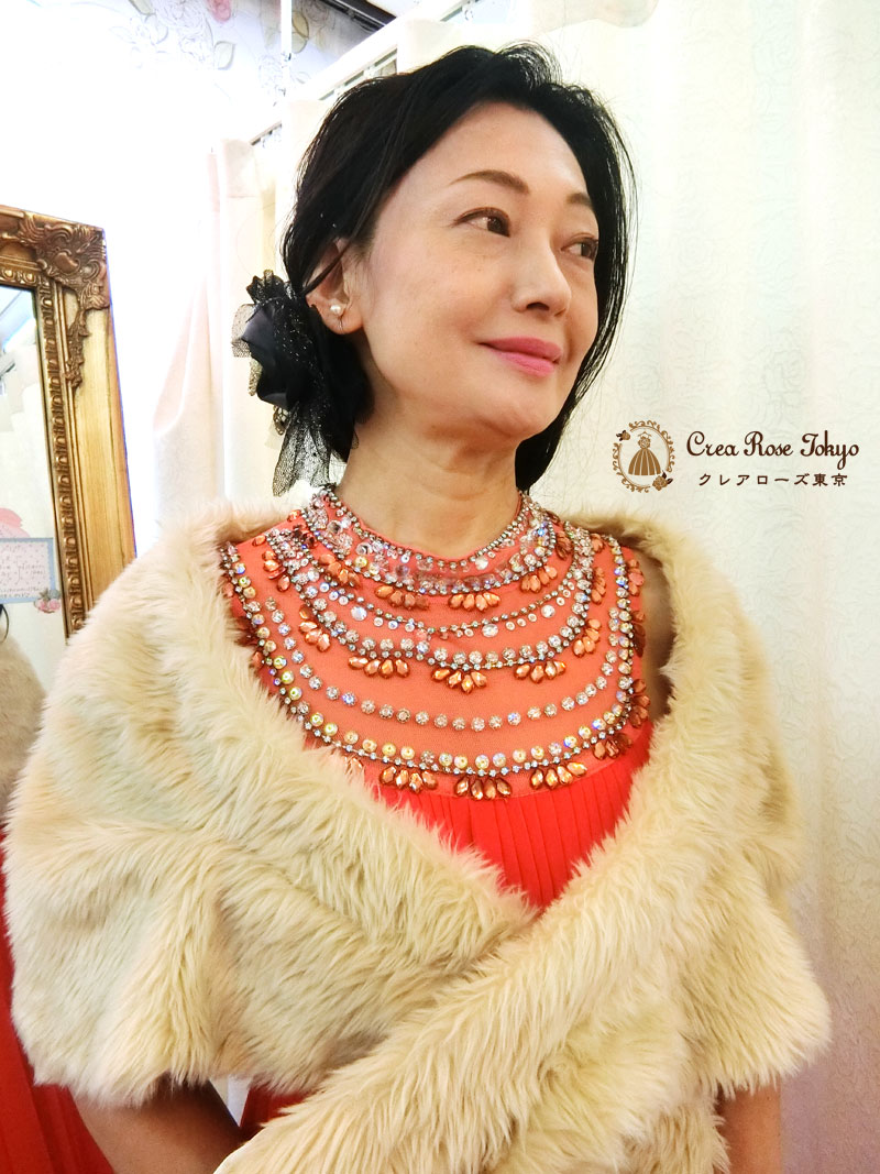 [ランジュール]高級ビジューロングオレンジドレス