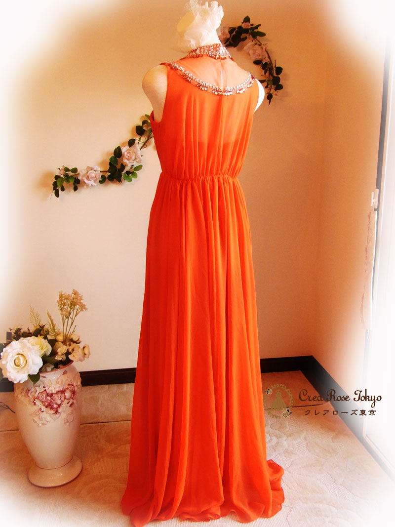 [ランジュール]高級ビジューロングオレンジドレス