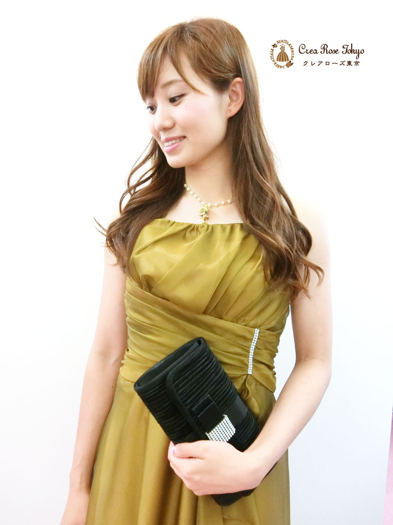 [グリーンビジューローズ]薔薇のパールオリジナルネックレス