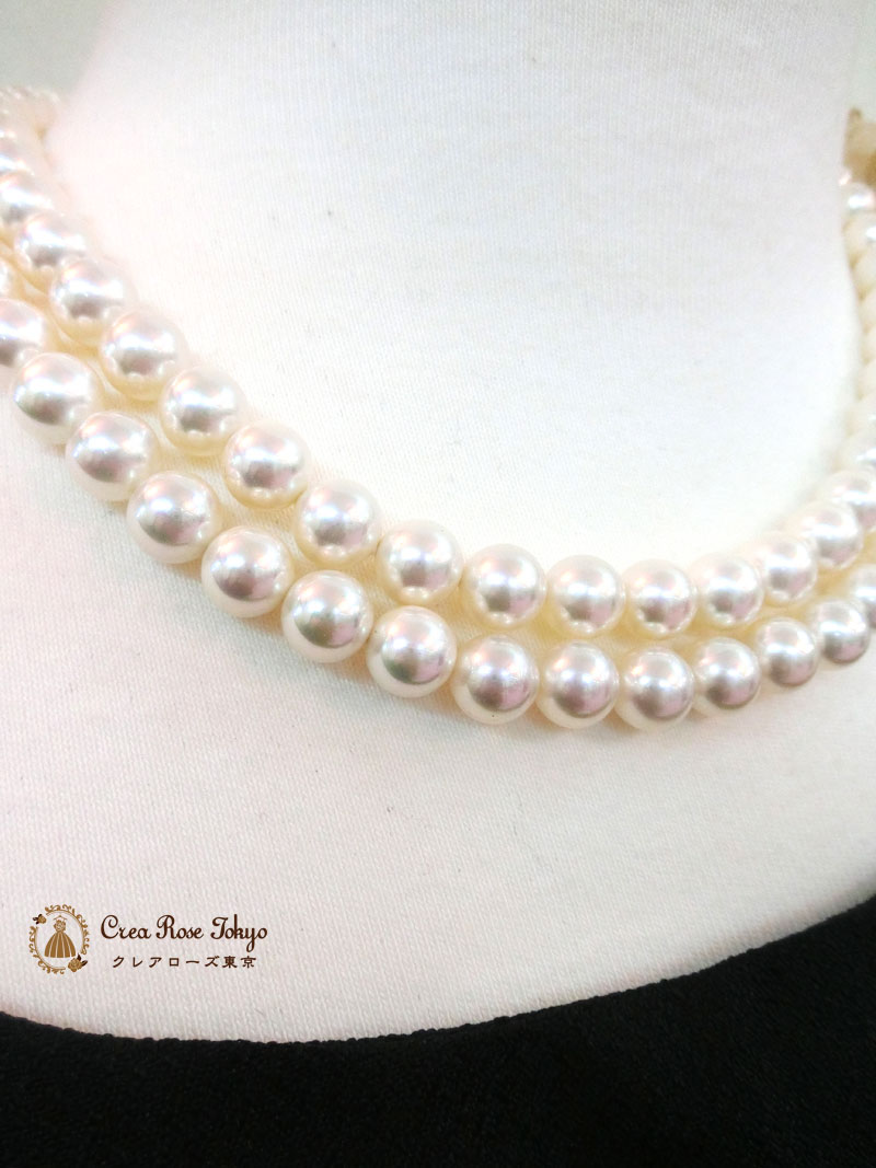 桂由美ブランド[ユミ2連パール]パールのパーティーネックレス　母親・ご親族様コーデに