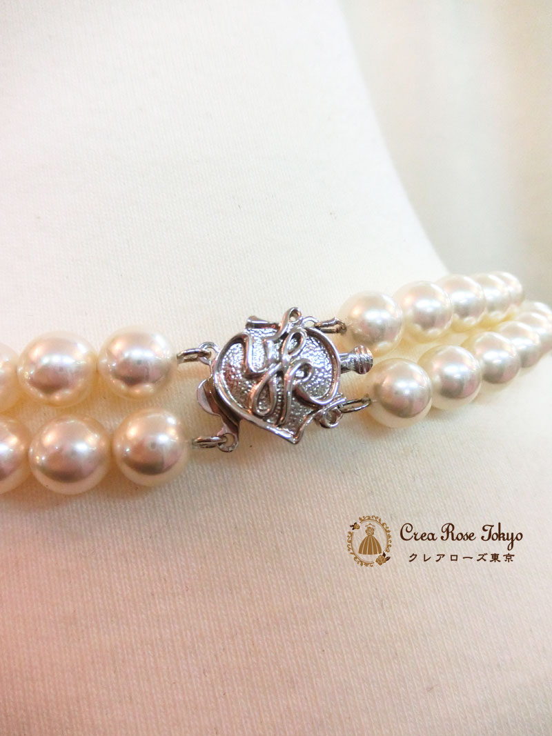 桂由美ブランド[ユミ2連パール]パールのパーティーネックレス　母親・ご親族様コーデに