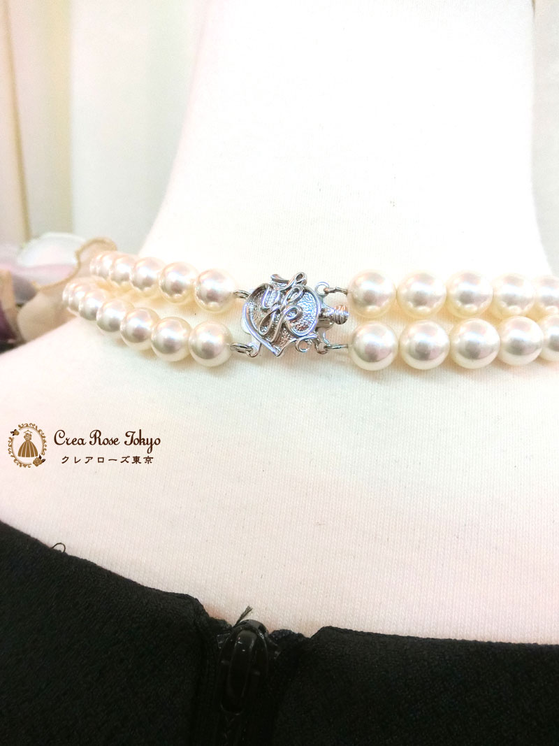 桂由美ブランド[ユミ2連パール]パールのパーティーネックレス　母親・ご親族様コーデに