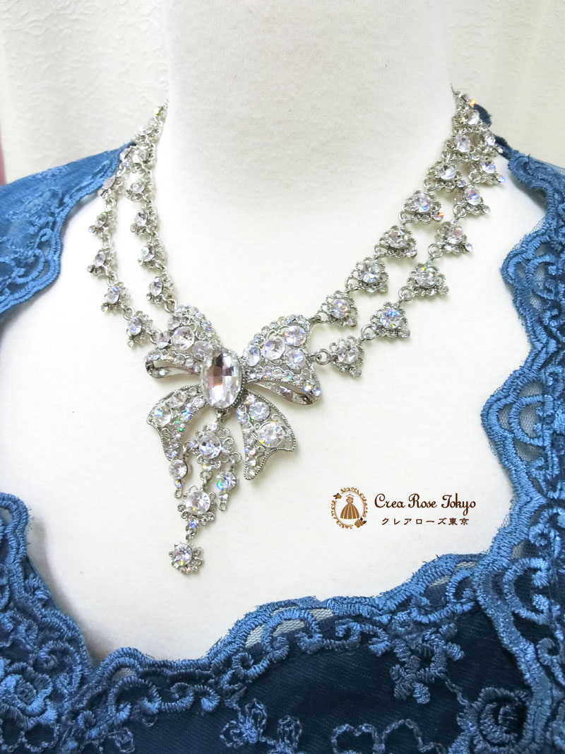 [リボンビジューネックレス]パーティーネックレス