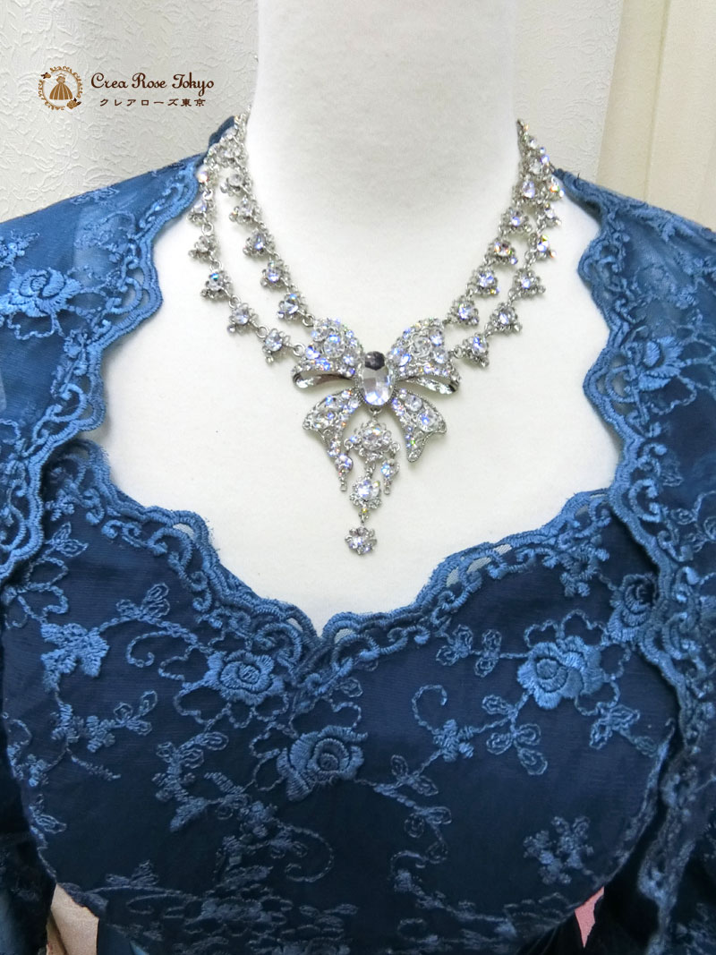 [リボンビジューネックレス]パーティーネックレス