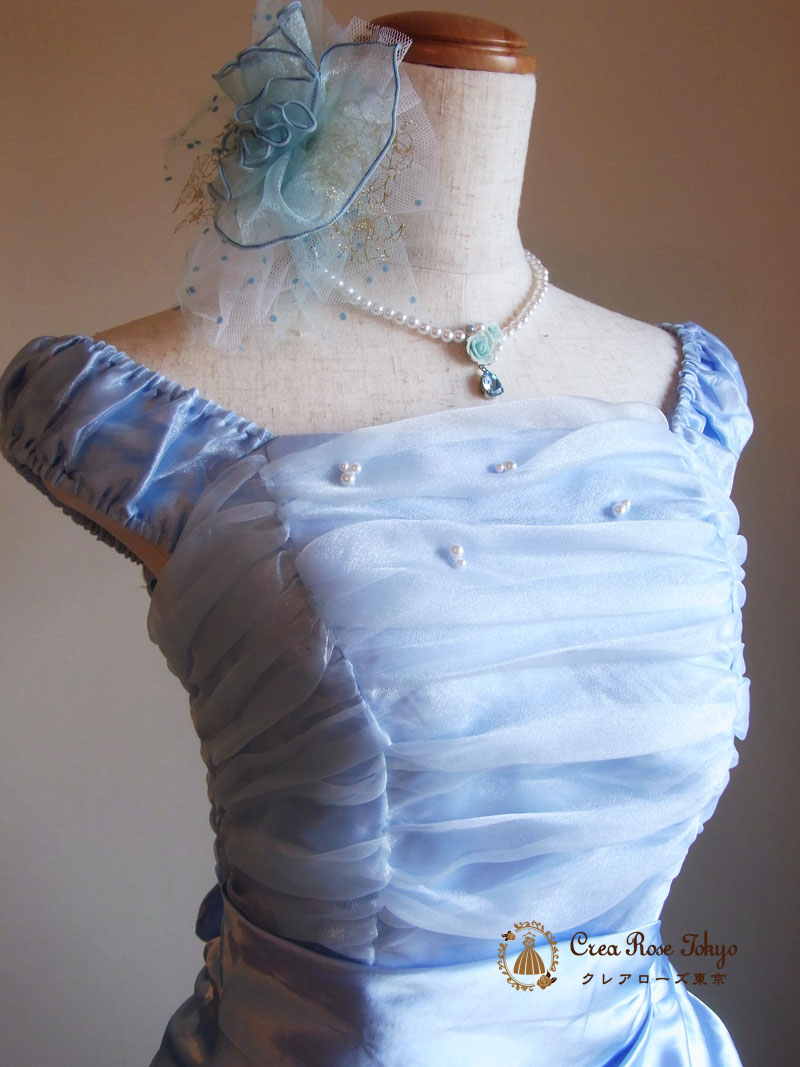 [ロザリーA]クリスタルブルーの薔薇パールネックレス