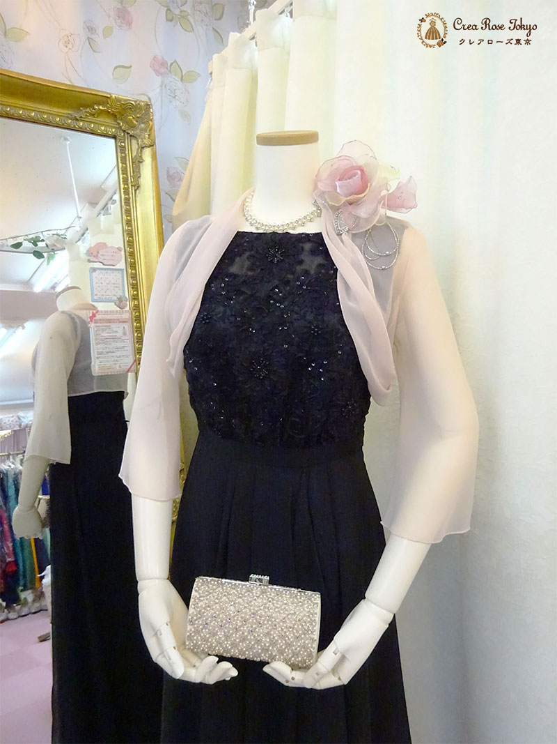 【ラインストーンシルバー】パールのパーティーネックレス　母親・ご親族様コーデに